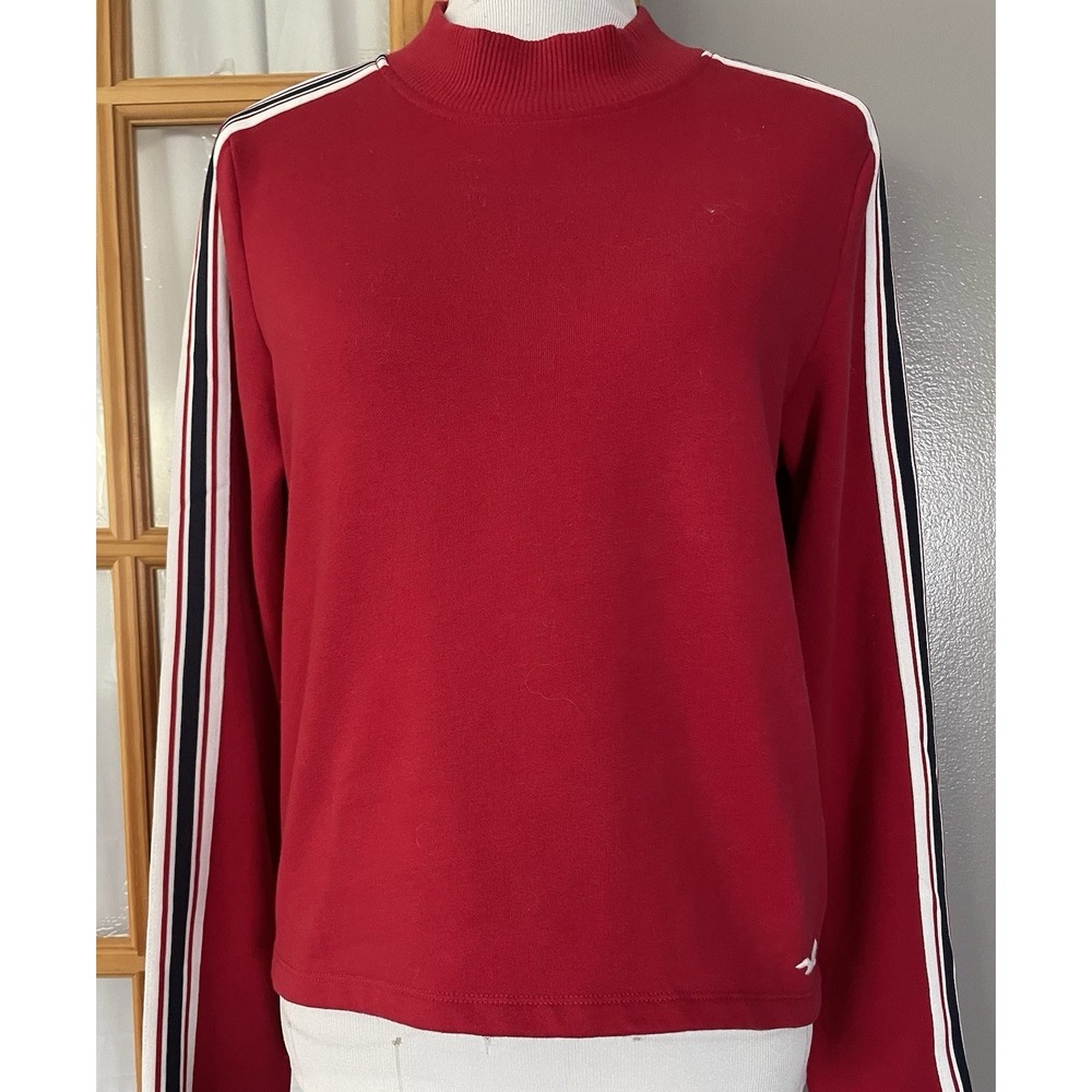Y2K Hollister Crop Pullover Sweater Womens Sz M Red Striped Sleeve Preppy